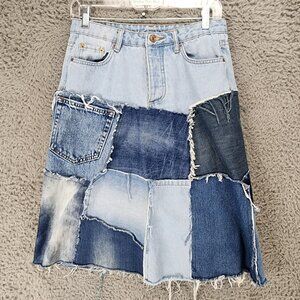 Moodo Skirt Womens 28 Blue Cotton Patchwork Denim Jean Button Fly